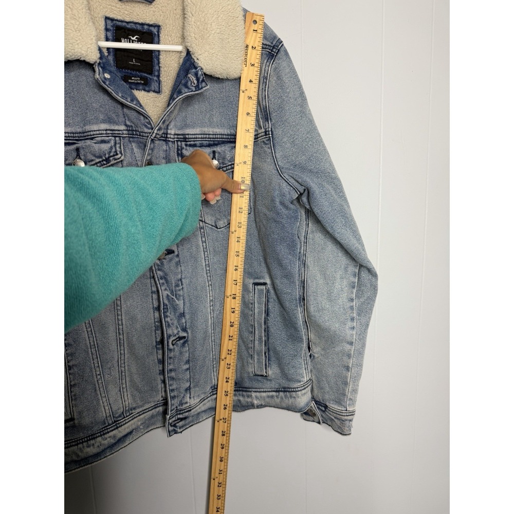 Abercrombie & Fitch Sherpa Lined Denim Trucker Jacket Mens Large Jean Coat - Picture 14 of 14